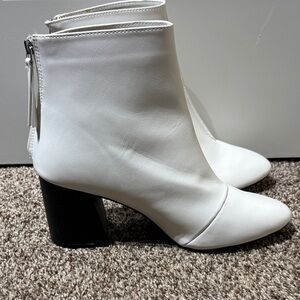 Qupid White Ankle Boots with Black Heel